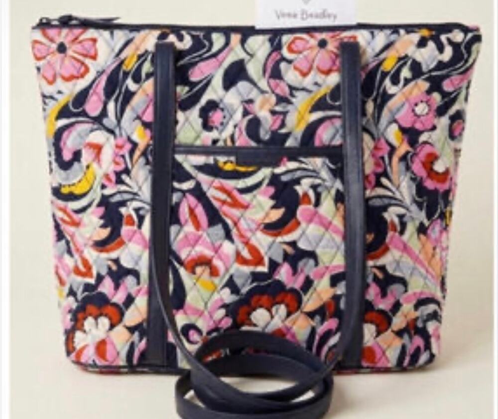 Vera Bradley Mod Paisley Trimmed Quilted Retired Shoulder Tote Bag.